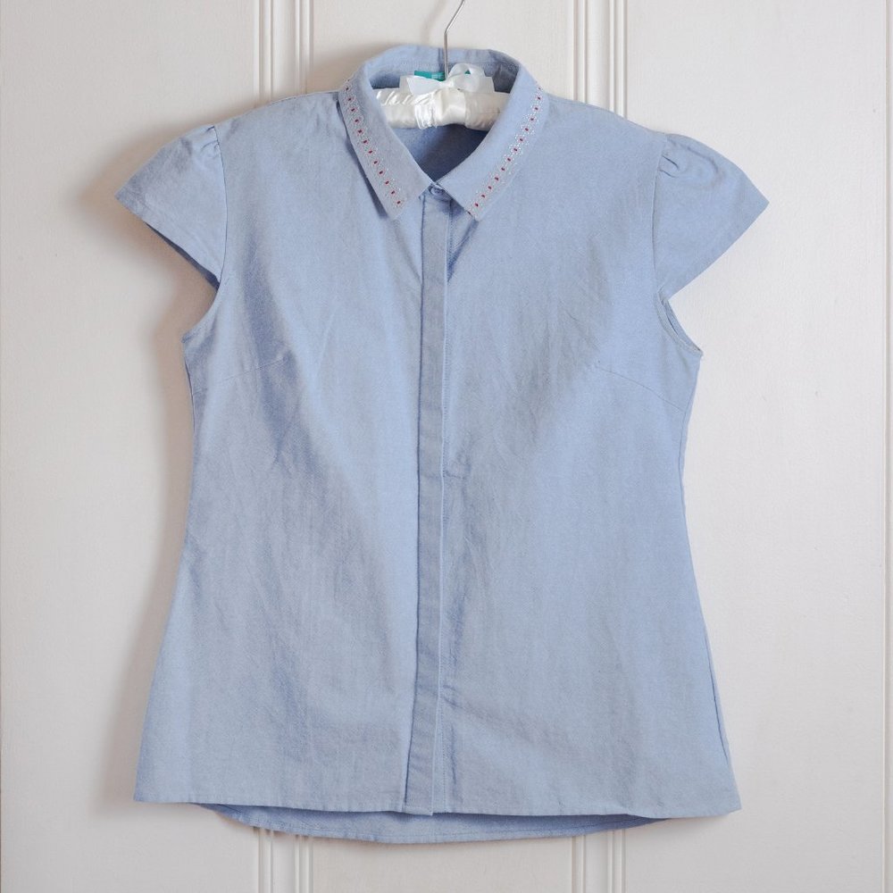 Cap sleeve button down top